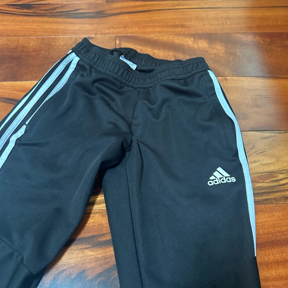 Adidas Kids Black Joggers with White Stripes